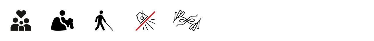 Barrierefreiheit Erzähl-Café Familienfreundlich, Alternative Sitzgelegenheiten, Angebot für Blinde, Keine störenden Lichteffekte, Dolmetschen in Gebärdensprache